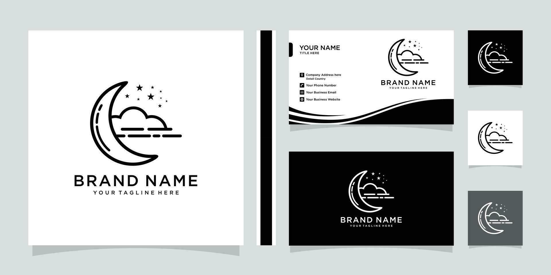 night icon moon cloud and star vector with business card design.