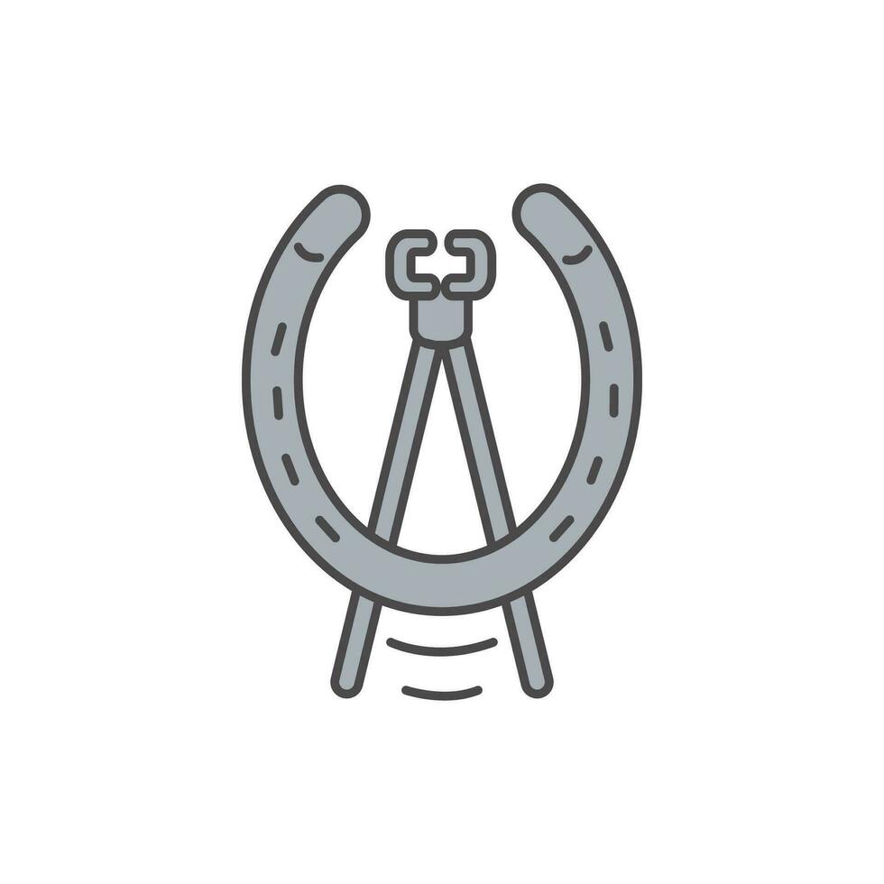 Horseshoe colored flat icon and nail pulling tool of blacksmith isolated on white background. vector