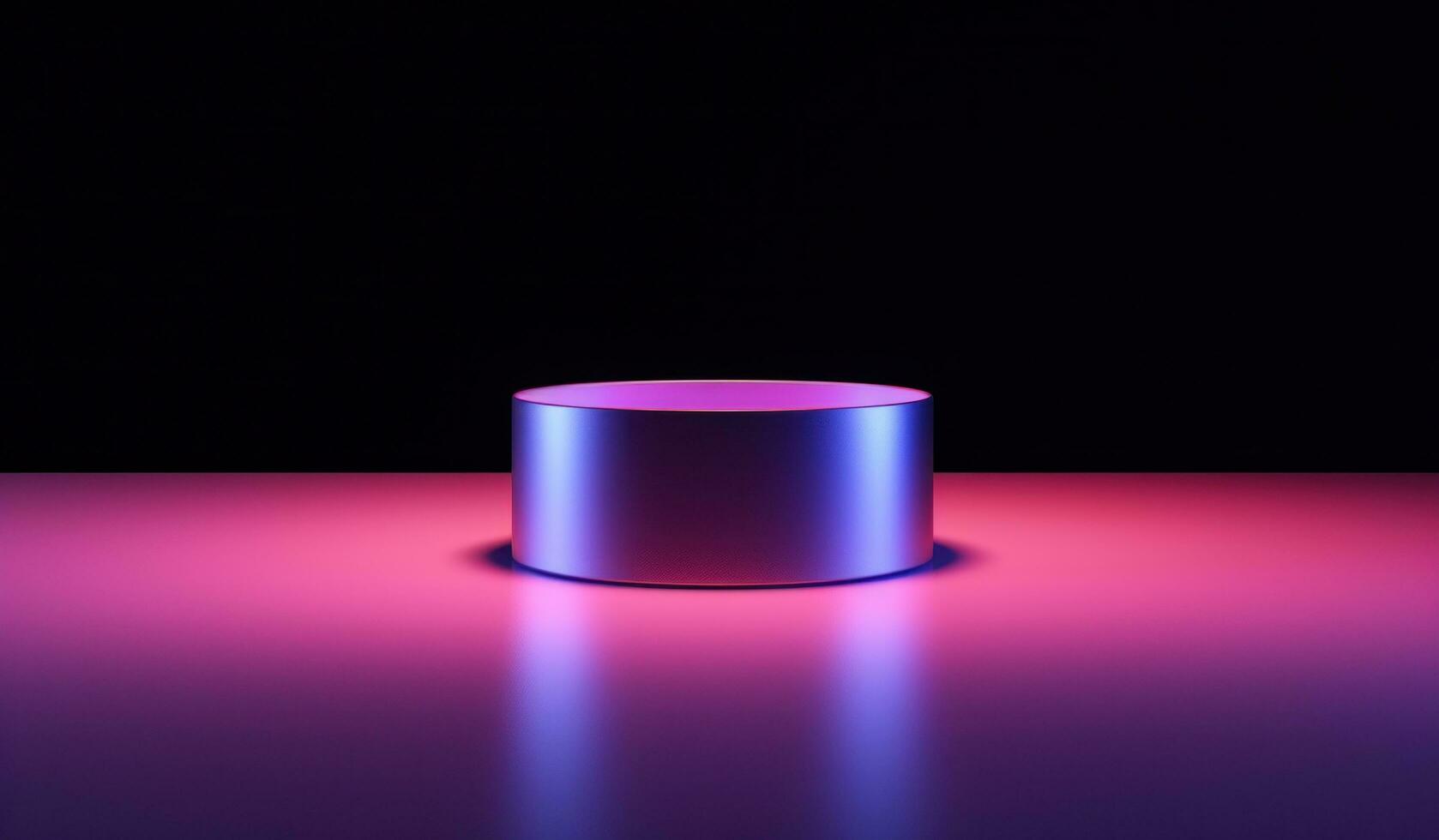 AI generated round circular neon globe and white base on a dark background neon photo
