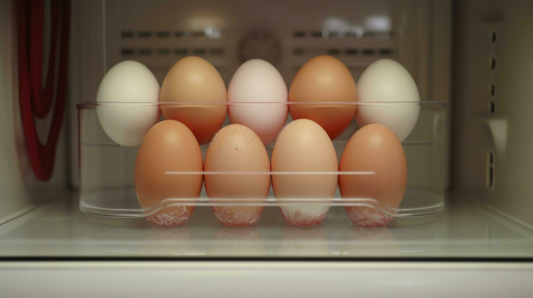 ai generado varios huevos son metido en el refrigerador foto