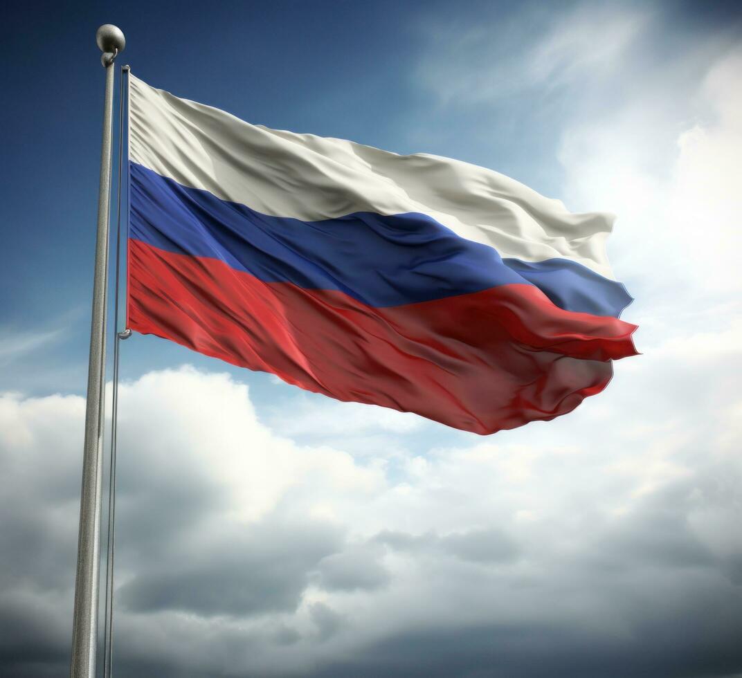 AI generated russia flag flying in the wind isolated on white background photo