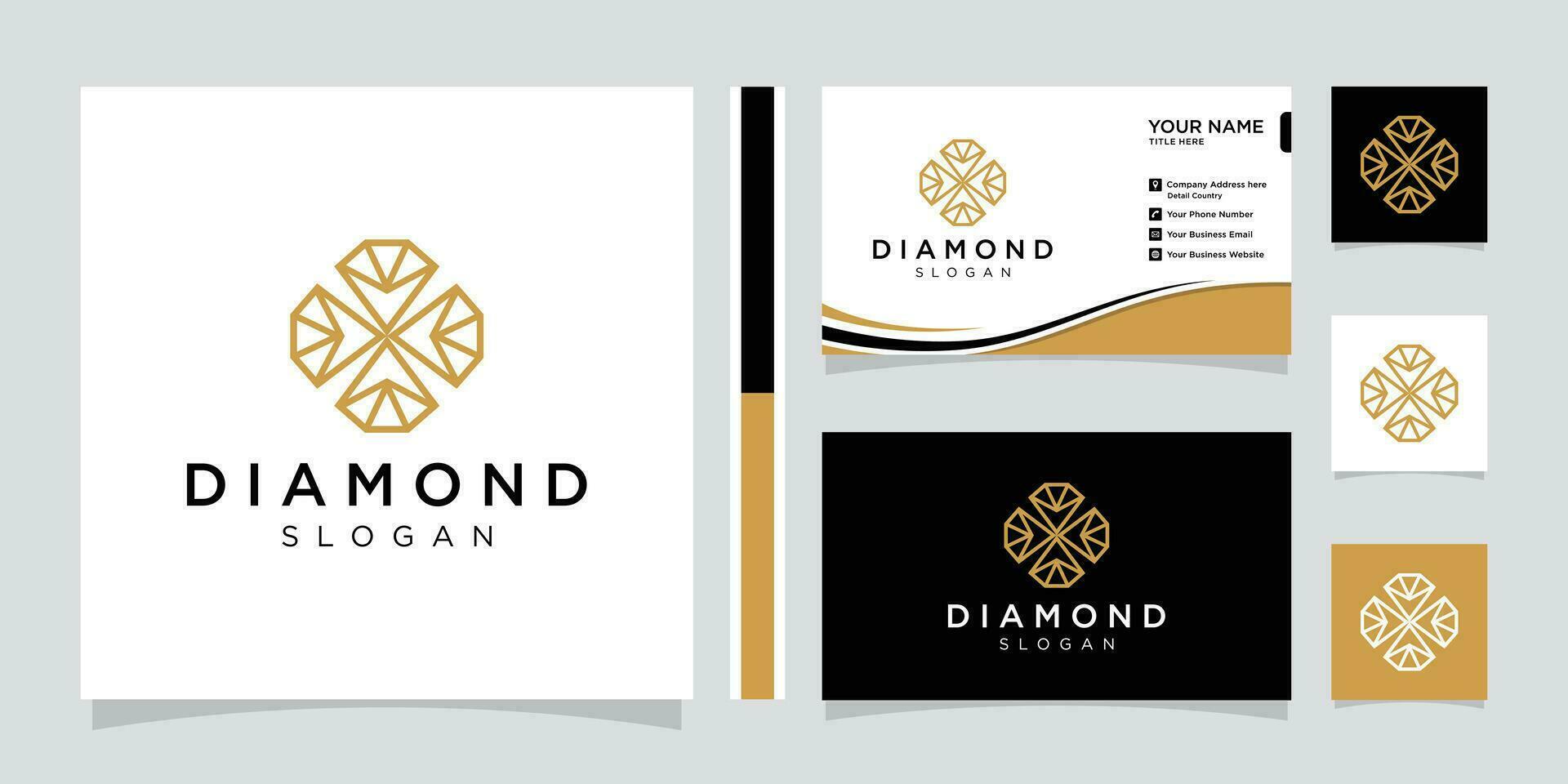 Diamond Jewellery Logo Design Vector Template with business card design.