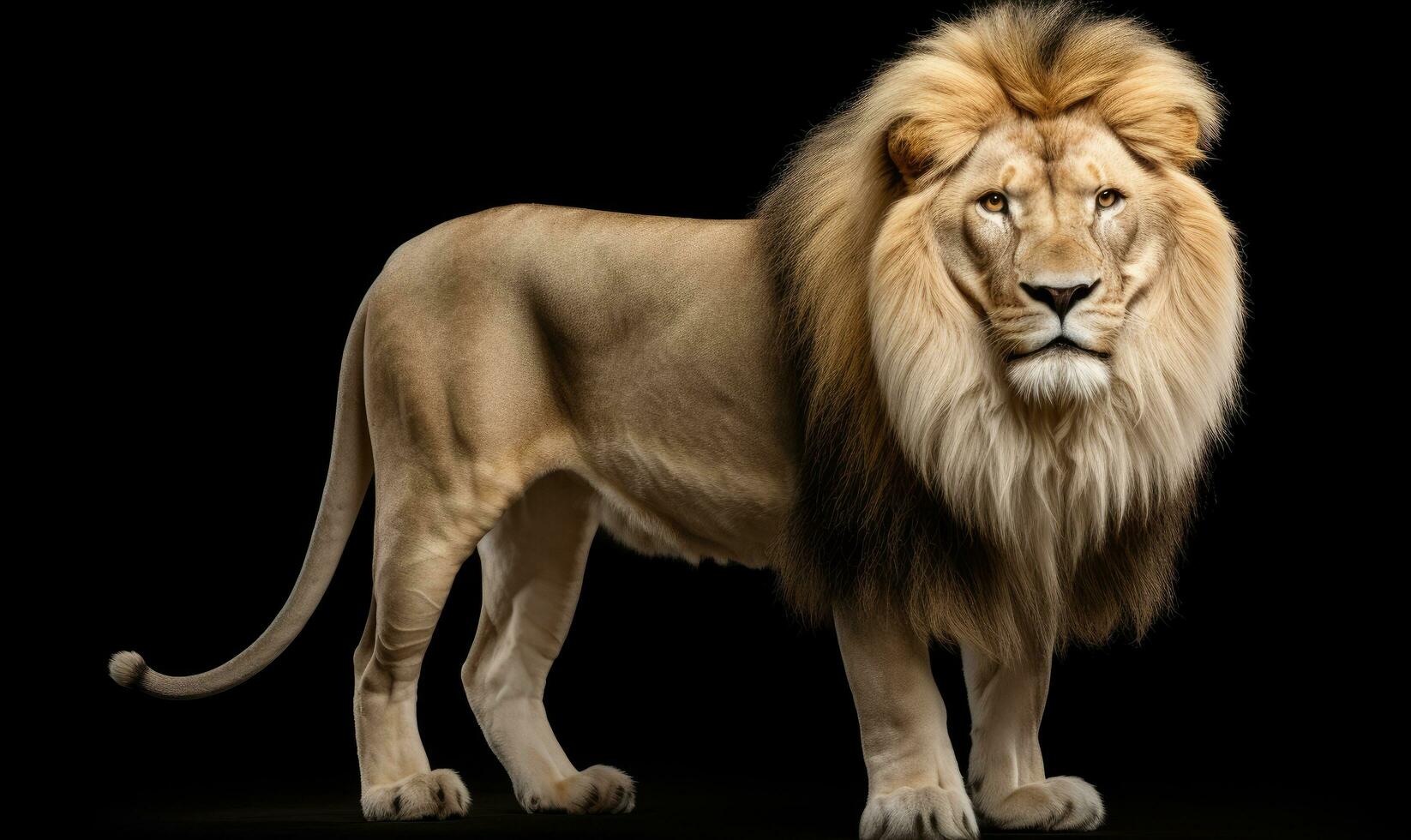 AI generated a lion with long hair is standing on a dark background photo