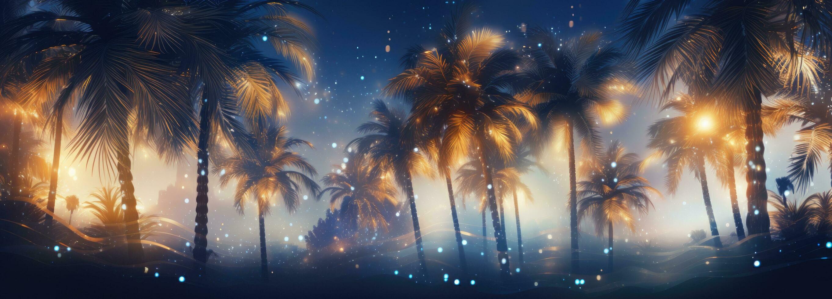AI generated a palm tree with holiday lights in the background photo