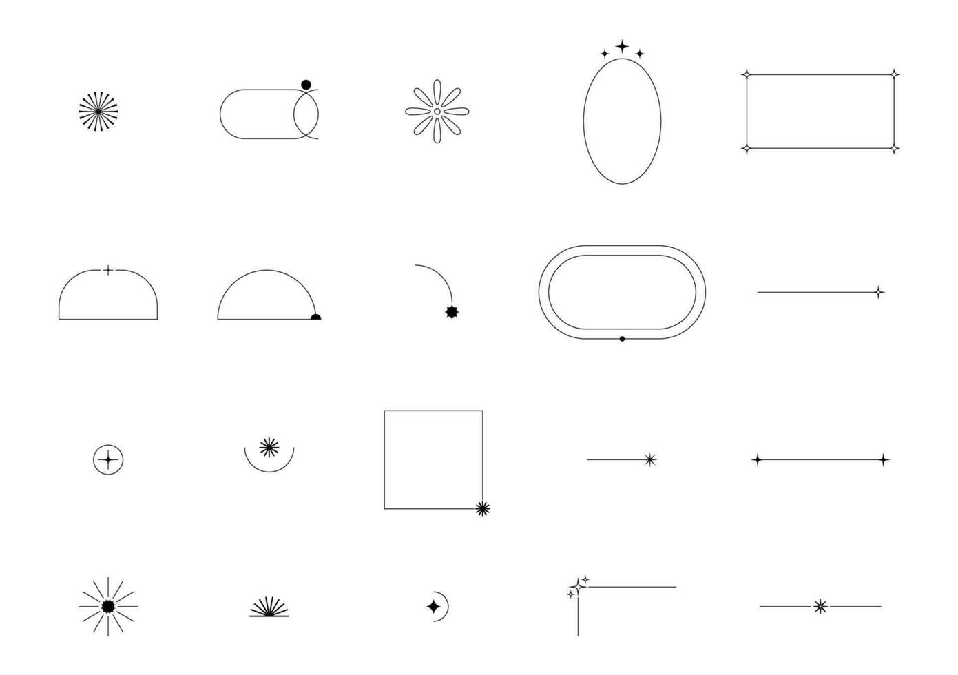 Set of Y2K outline Element Decoration Shape. Vector Aesthetic Line Ornament with Geometric Shape, Trendy Aesthetic Shapes Collection for Banner, Social Media, Poster, Cover