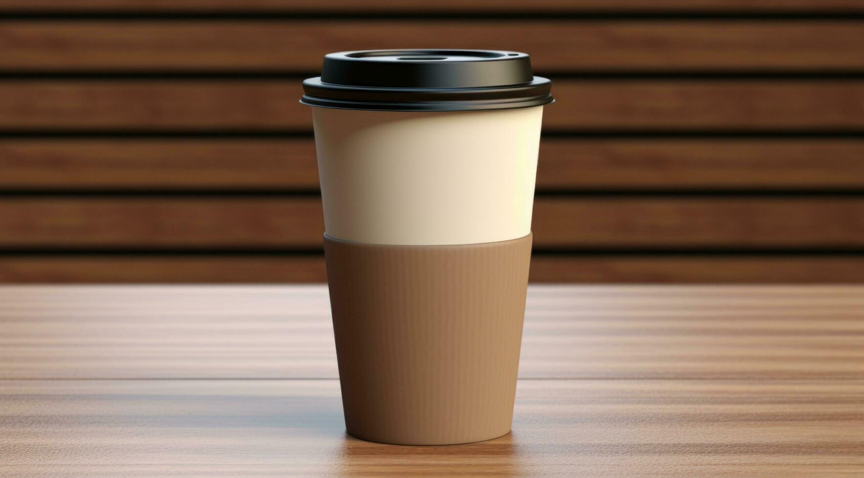 AI generated image of a coffee cup with a lid on a table photo