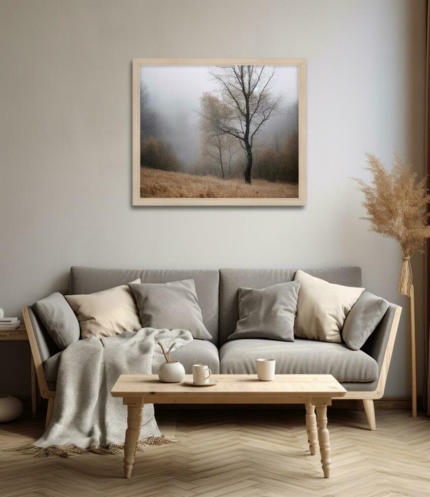 AI generated grey sofa in living room photo