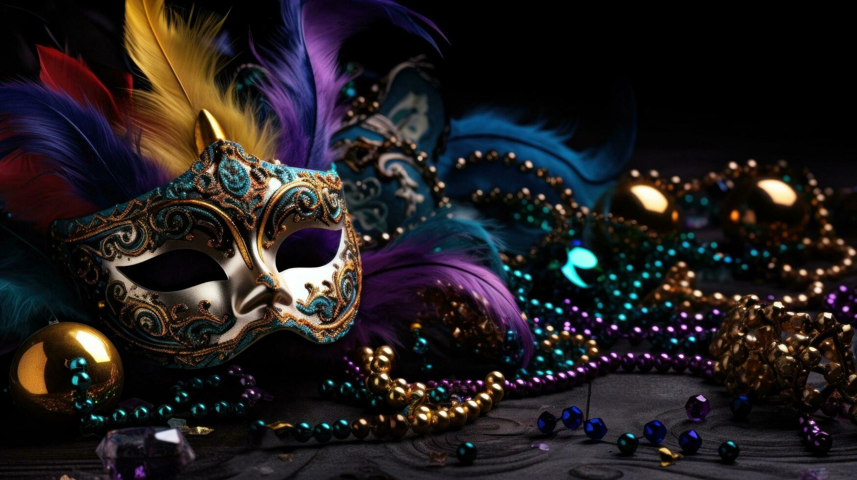 AI generated A vivid carnival background filled with lively colors, masks, and festive flair photo