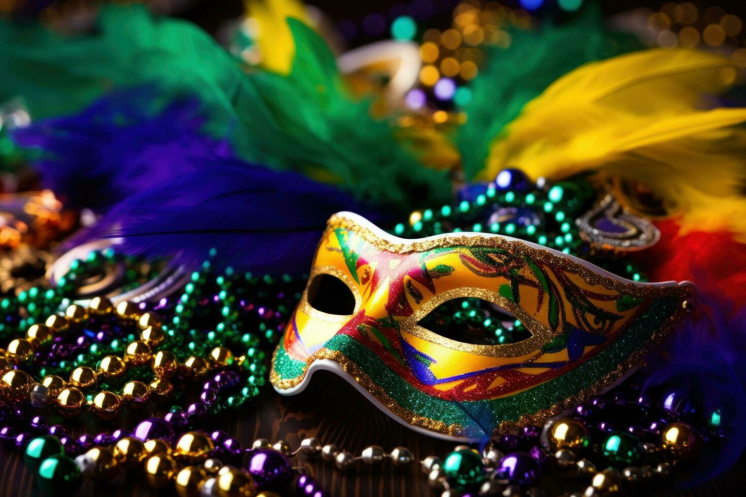 AI generated A vivid carnival background filled with lively colors, masks, and festive flair photo