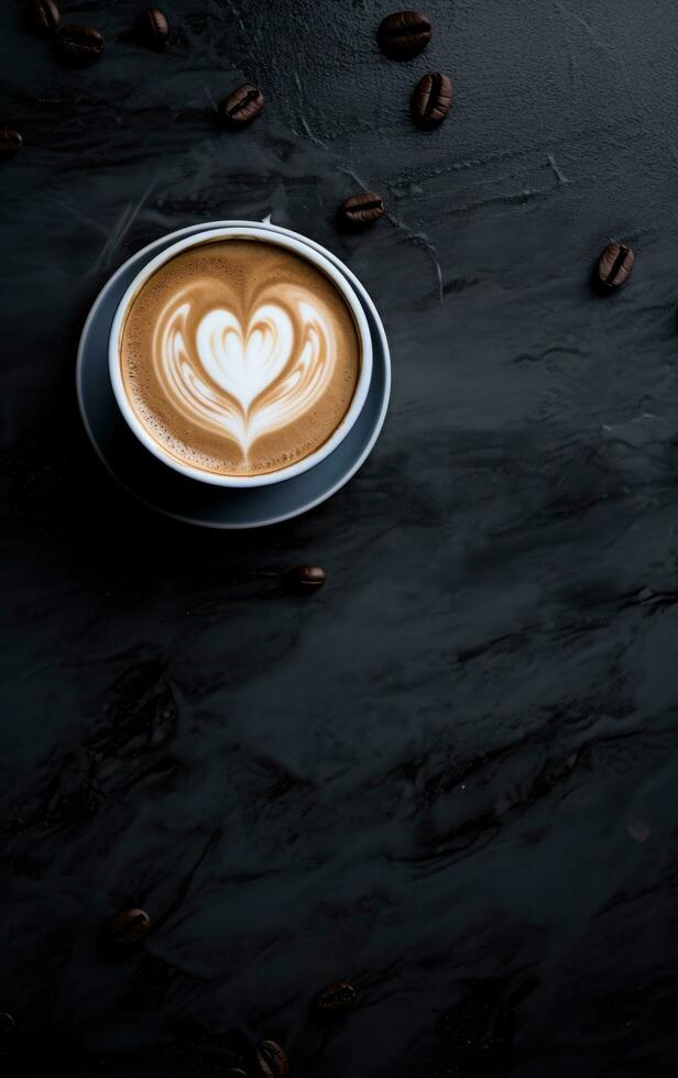 AI generated this image is a black and white background with a heart and latte photo