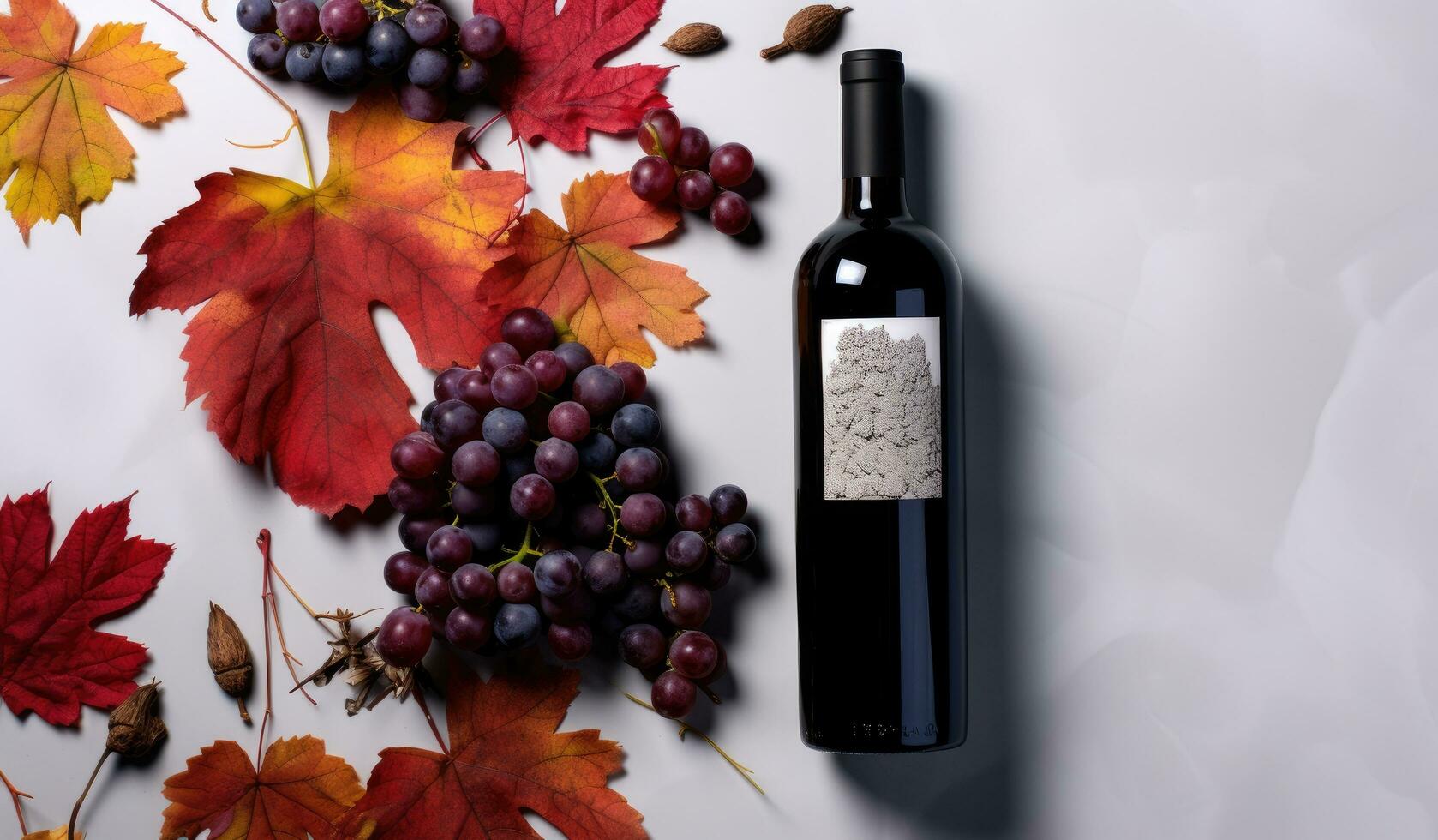 AI generated a bottle of red wine and autumn leaves photo