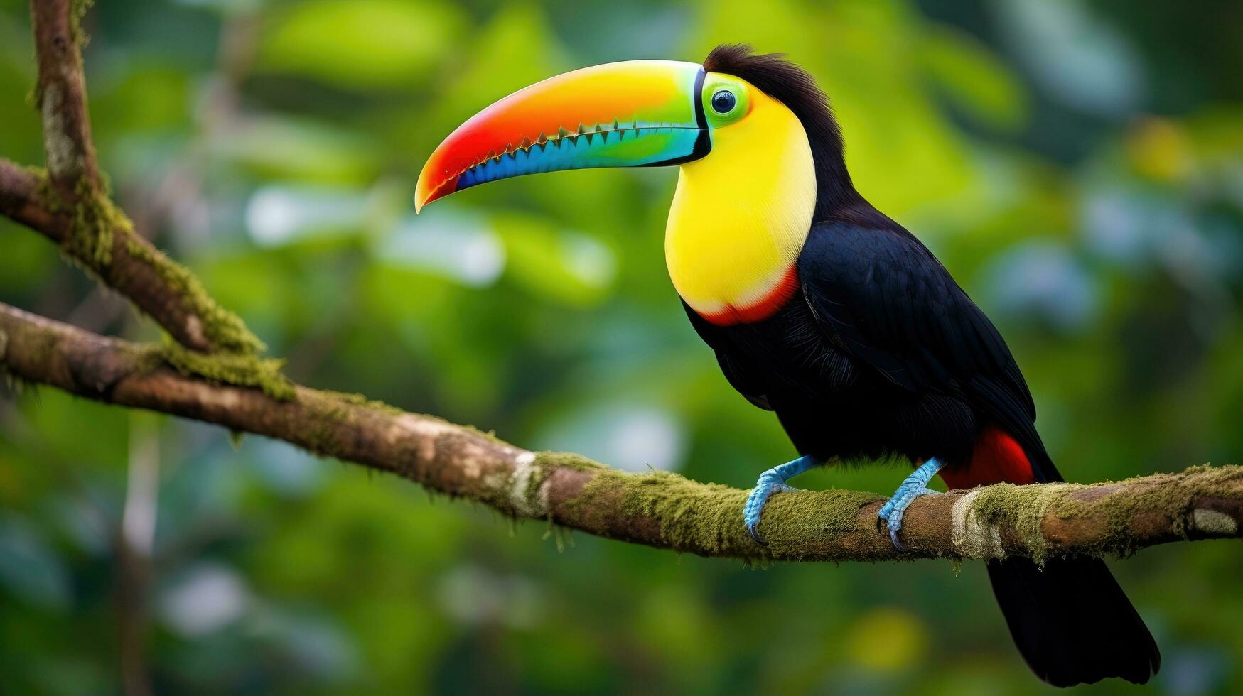 AI generated A stunningly beautiful toucan perches on a branch photo