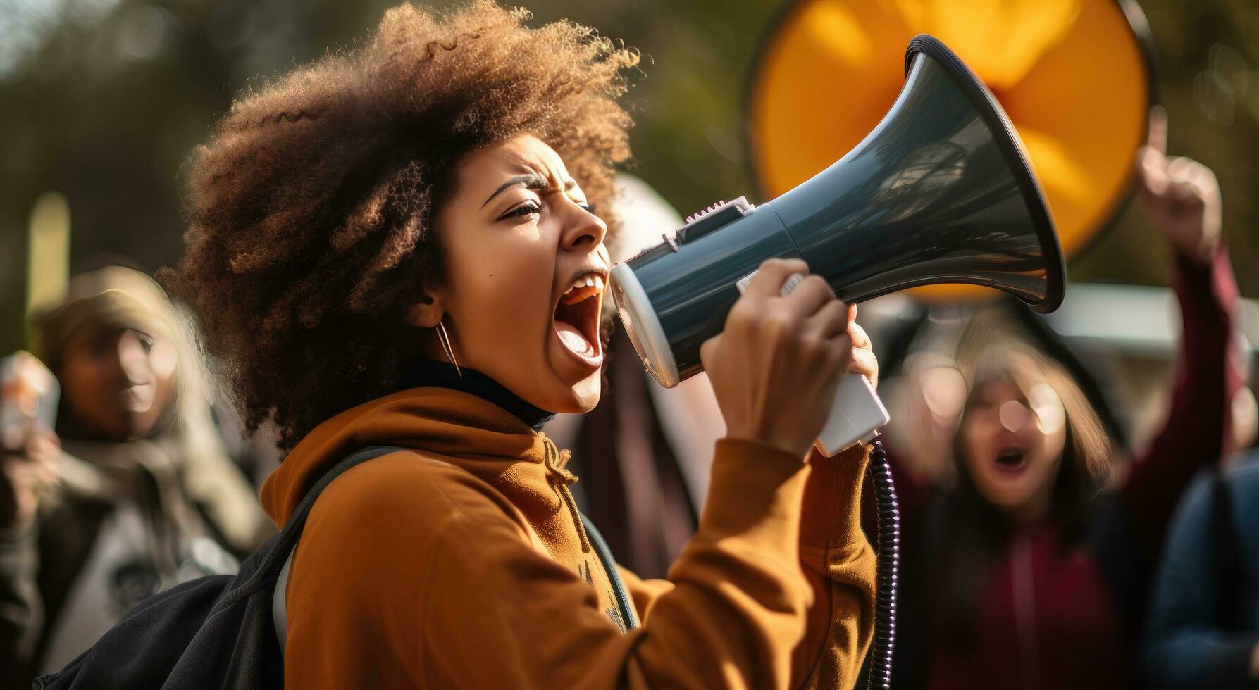 AI generated an african american girl shouting into a megaphone photo