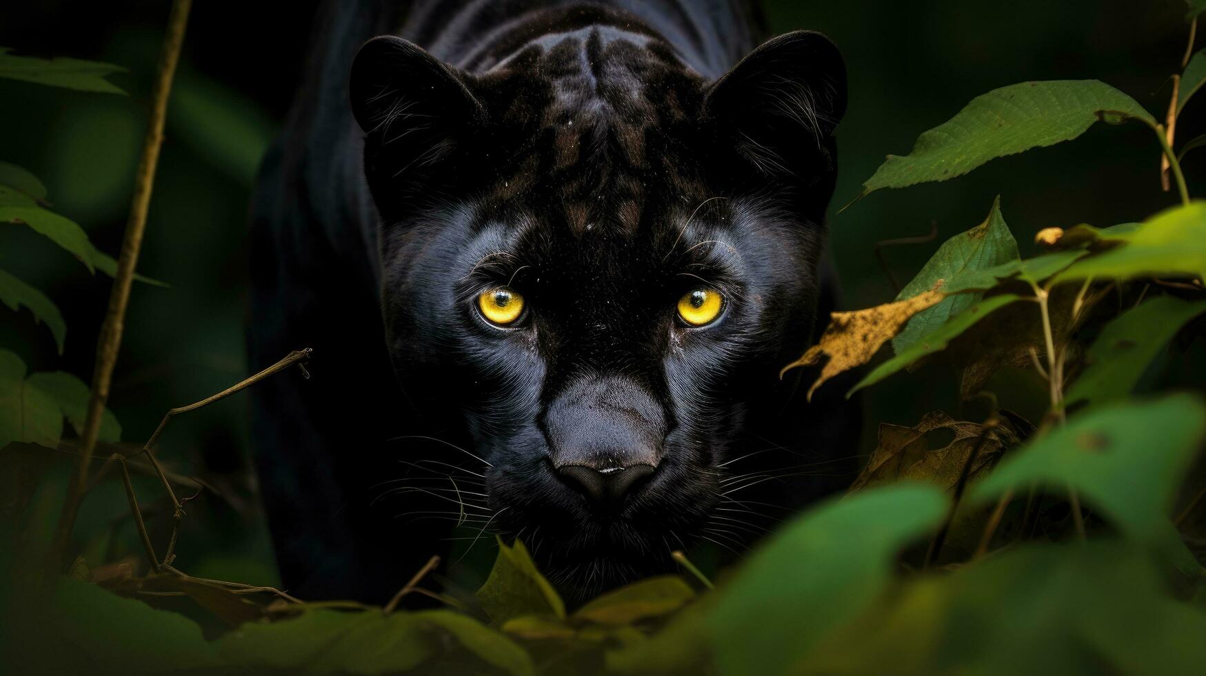 AI generated A sleek and powerful black panther prowls through the underbrush photo