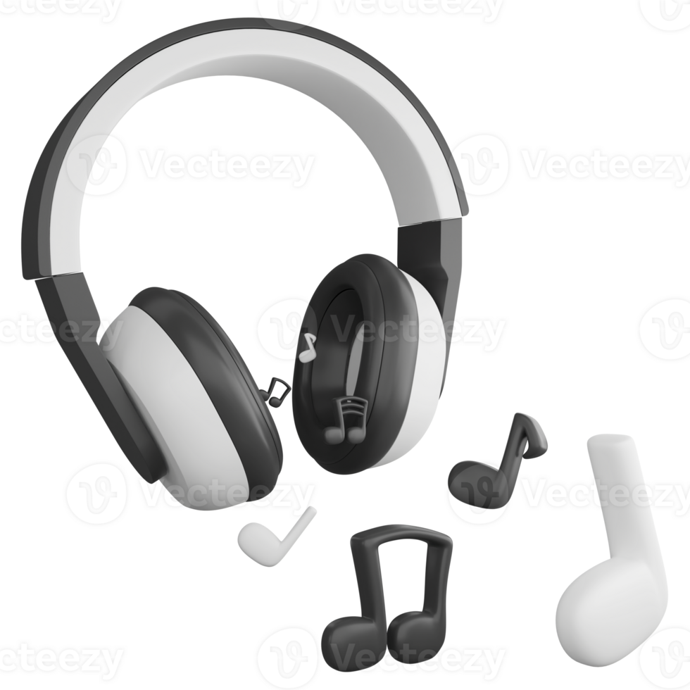 Listen to music by headphones clipart flat design icon isolated on transparent background, 3D render entertainment and music concept png
