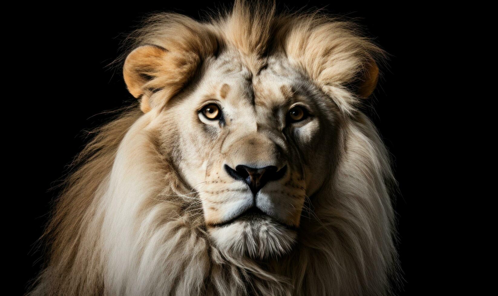 AI generated black background with white lion photo