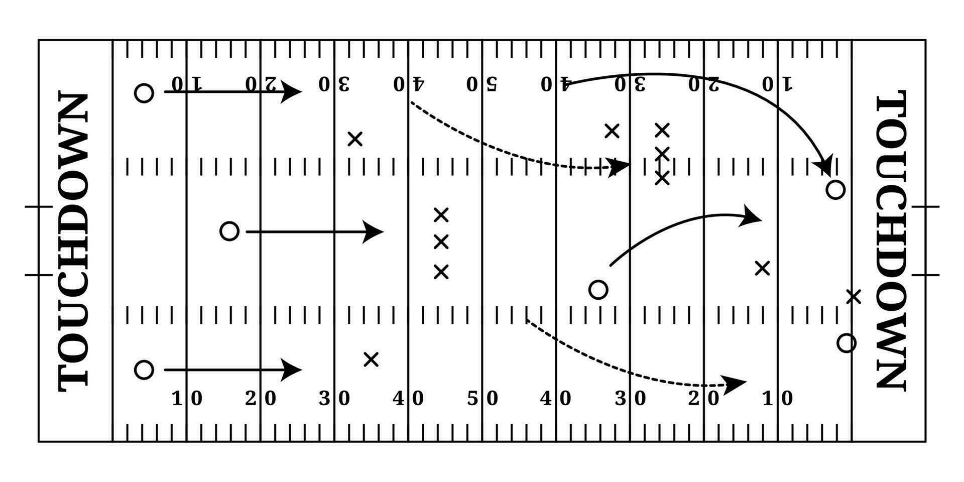 Board American football field white, top view with tactics vector