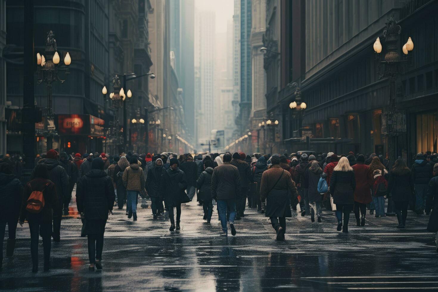 ai generado personas caminando en el calle, un anónimo multitud de personas caminando en un ciudad calle, ai generado foto