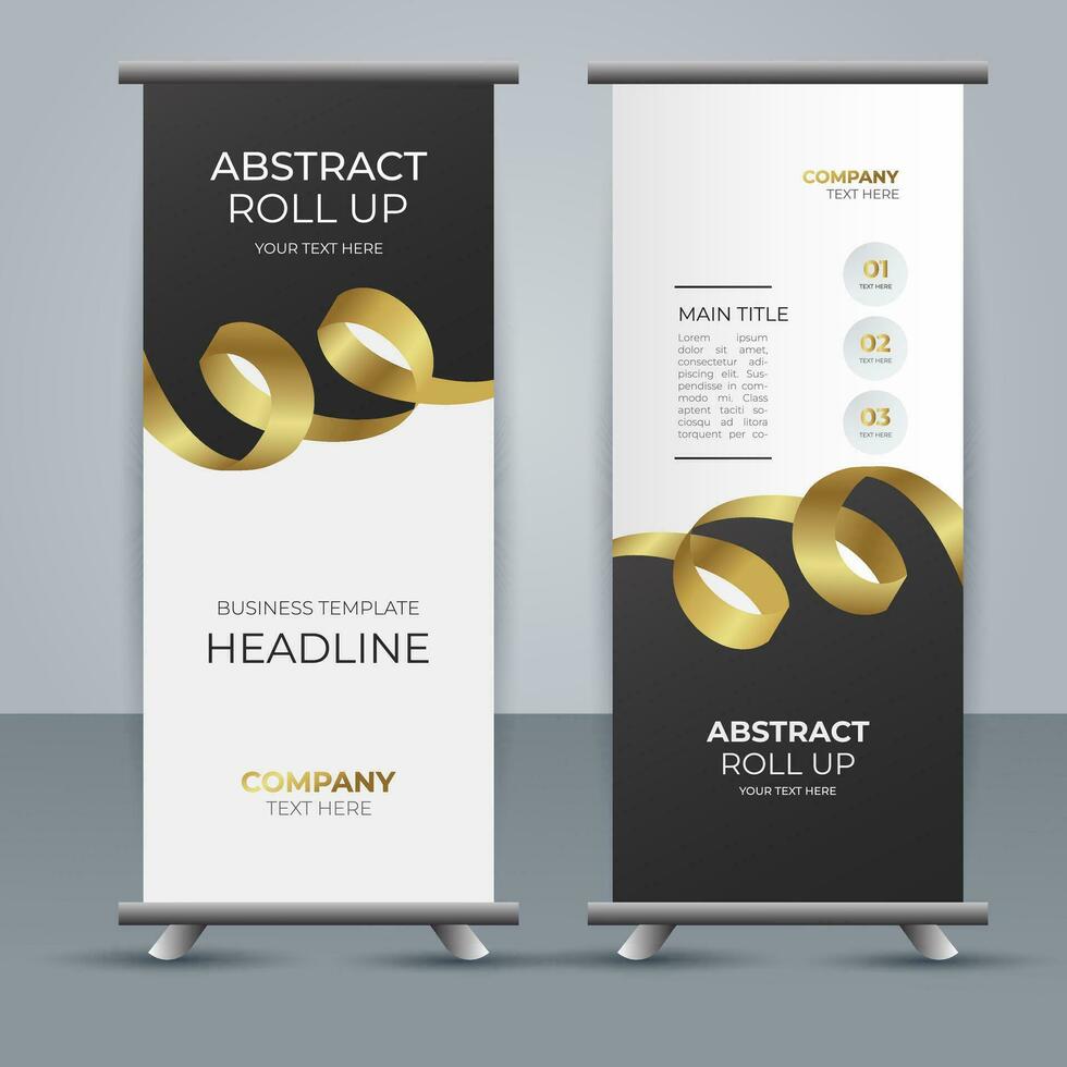 modern business roll up banner design with golden ribbon vector