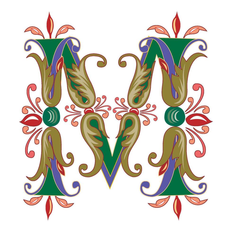 Vincente Initial Caps Font Capital Letter M vector design