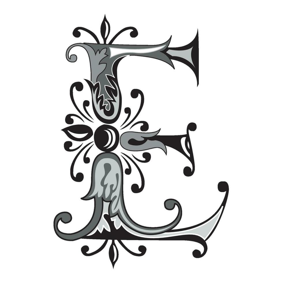 Vincente Initial Caps Font Capital Letter E vector design