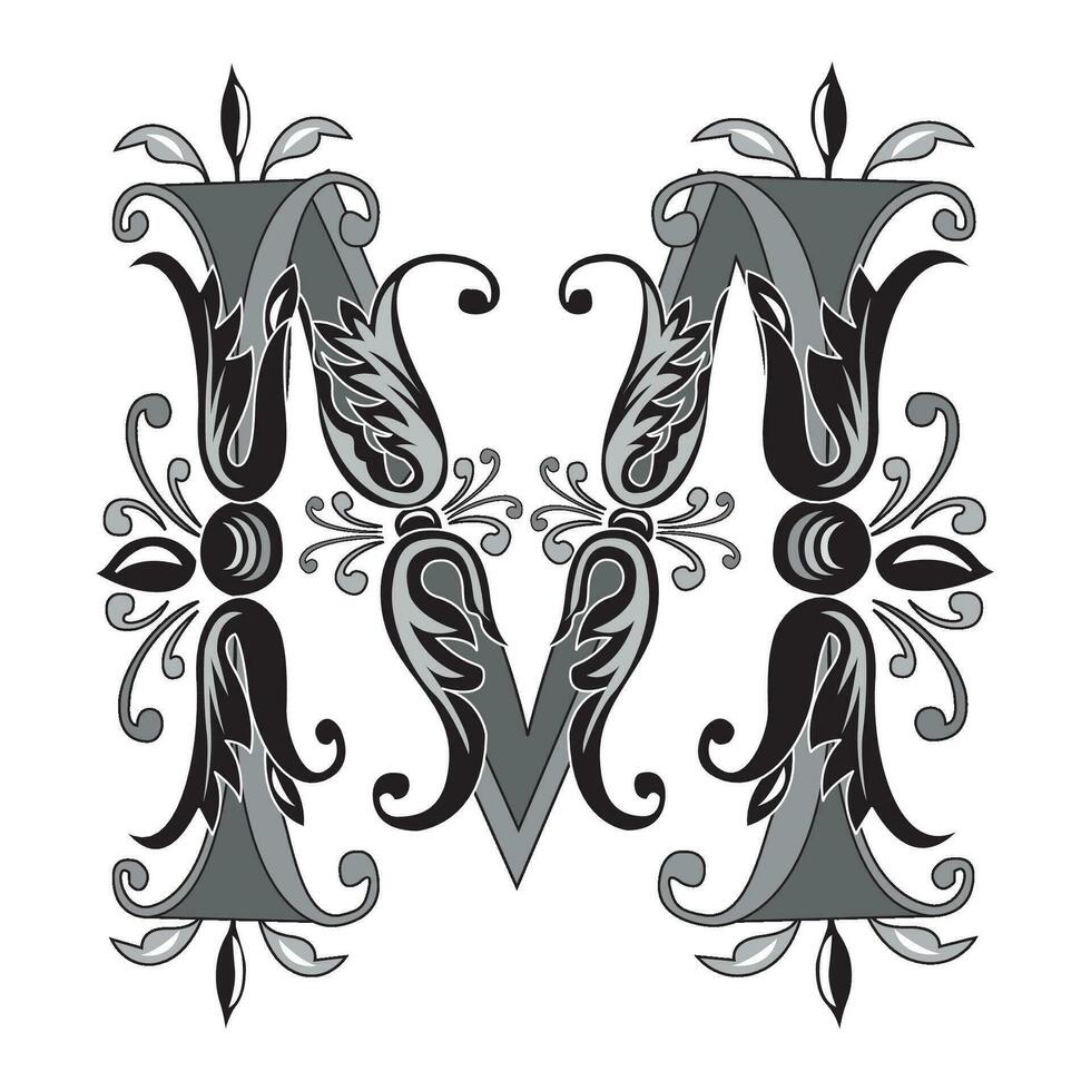 Vincente Initial Caps Font Capital Letter M vector design