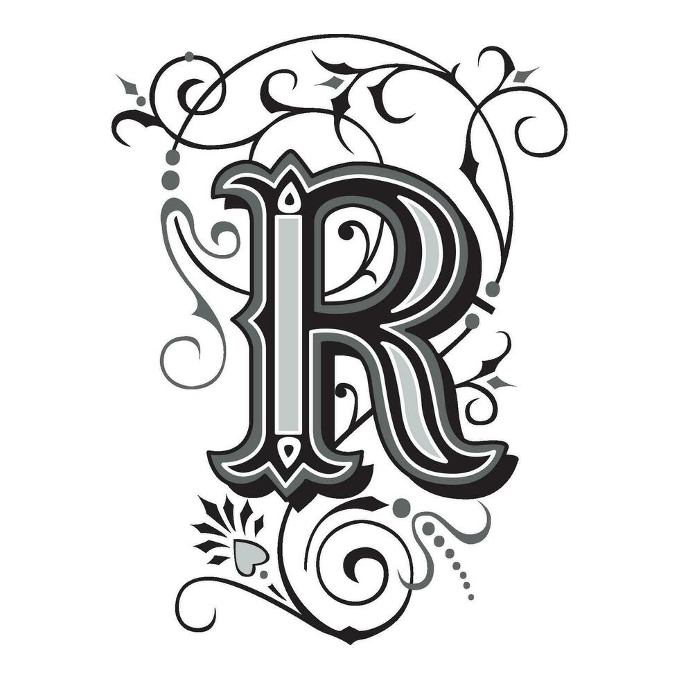 Art Tuscani Initial Caps Font Capital Letter R vector design