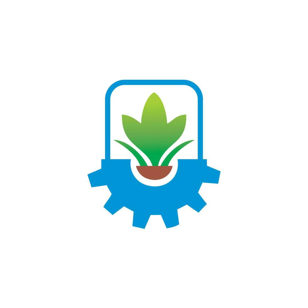 green plant engineering logo design with water underneath vector