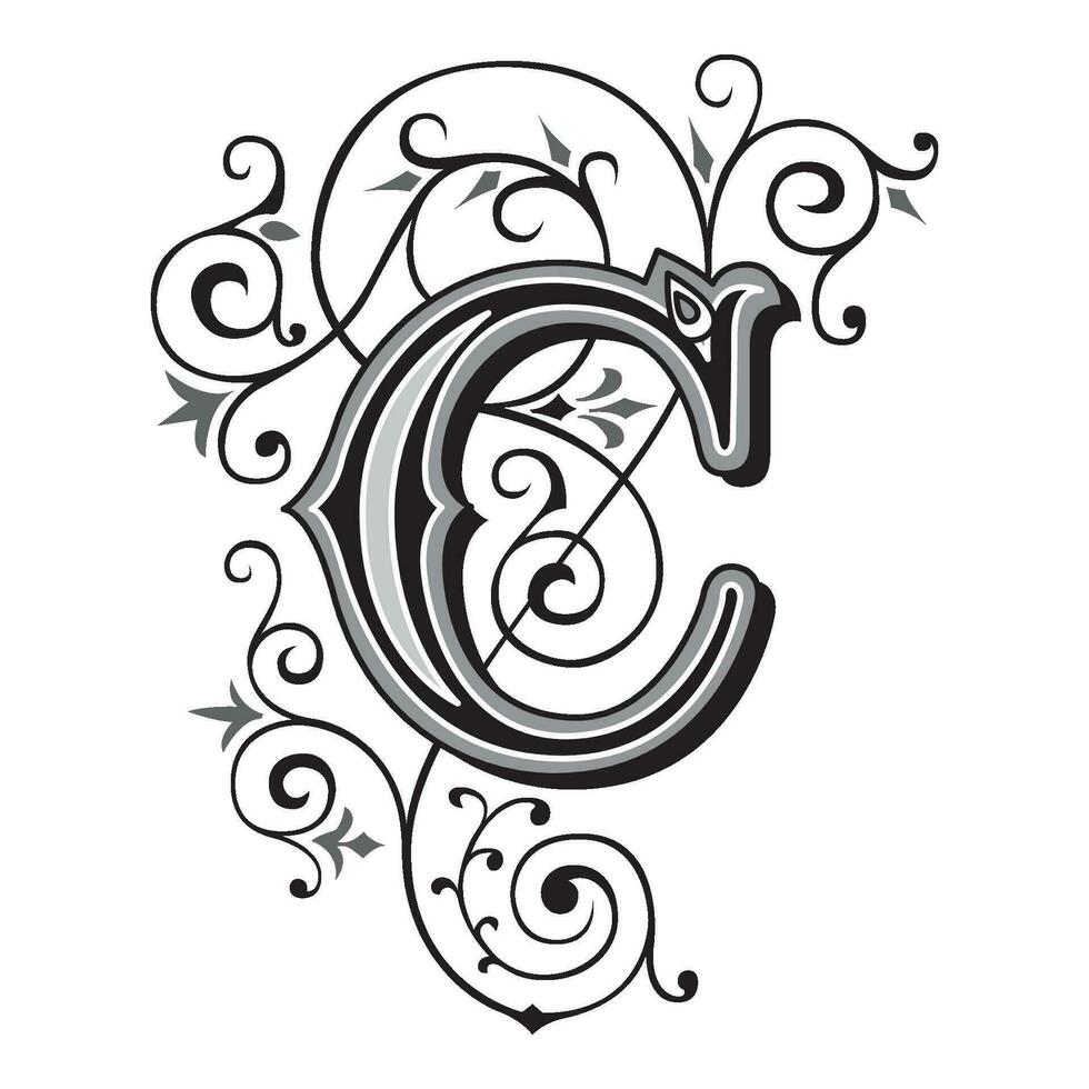 Art Tuscani Initial Caps Font Capital Letter C vector design