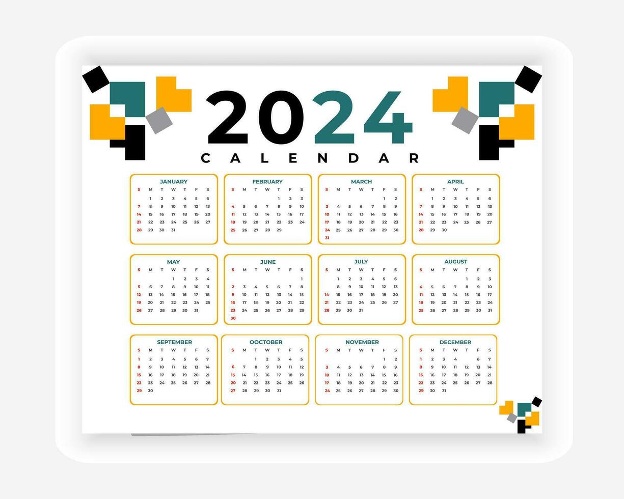 vector colorful 2024 calendar design