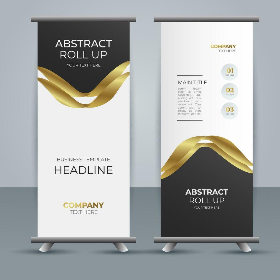 modern business roll up banner design with golden ribbon vector