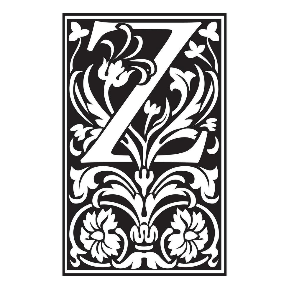 victoriana inicial tapas fuente capital letra z vector diseño