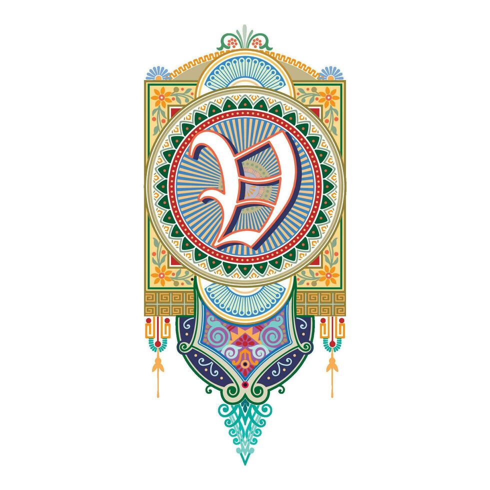 Art Marquesa Initial Caps Font Capital Letter V vector design
