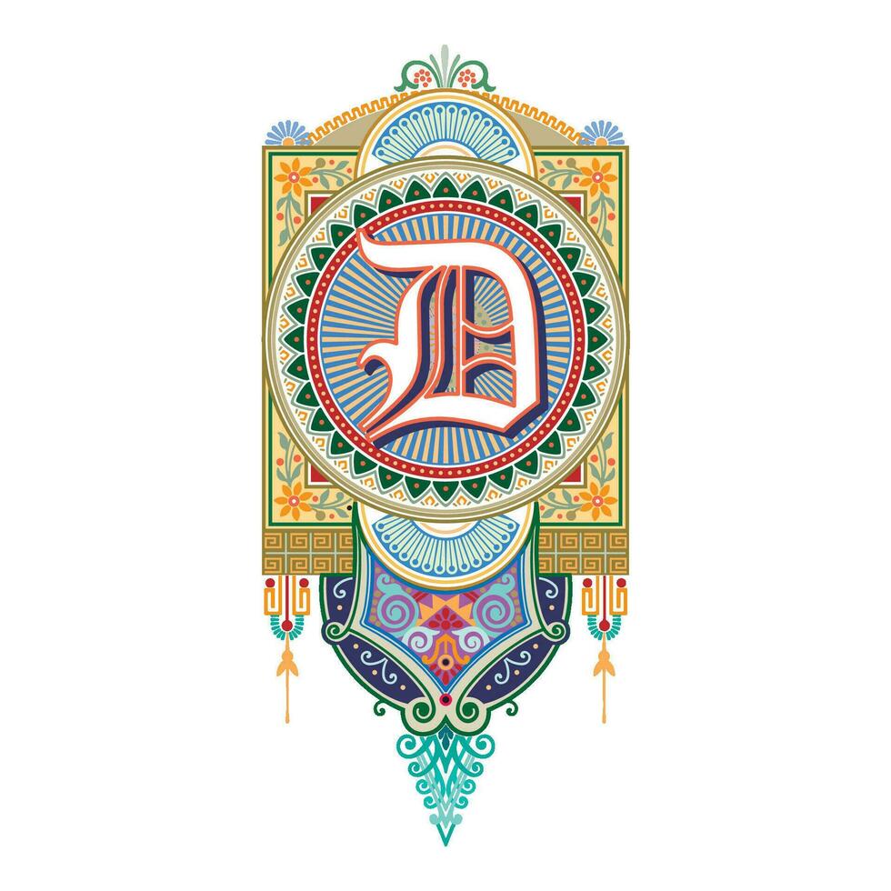 Art Marquesa Initial Caps Font Capital Letter D vector design