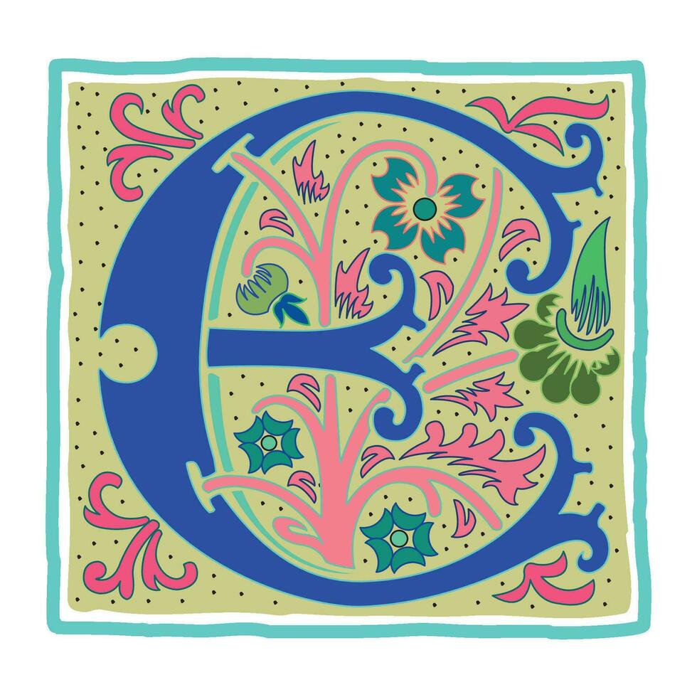 Art Romant Initial Caps Font Capital Letter E vector design