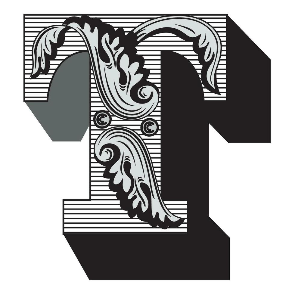 Art Federal Initial Caps Font Capital Letter T vector design