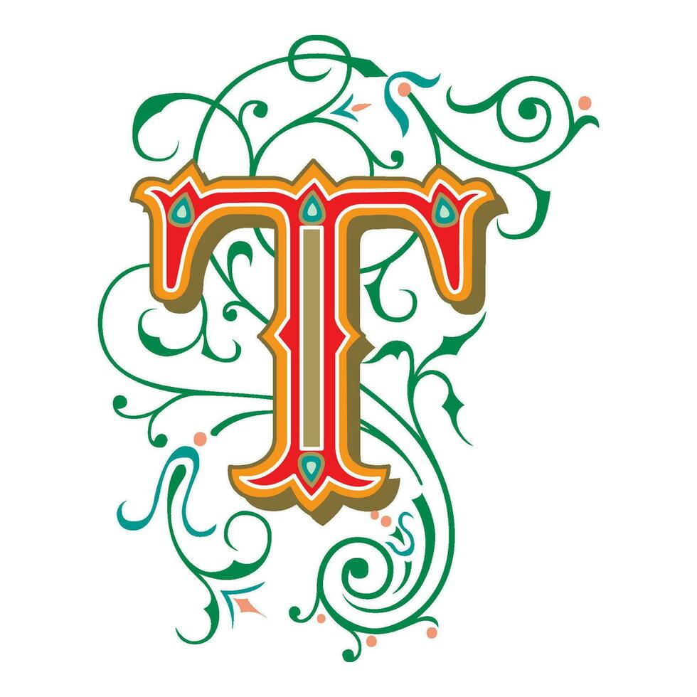 Art Tuscani Initial Caps Font Capital Letter T vector design