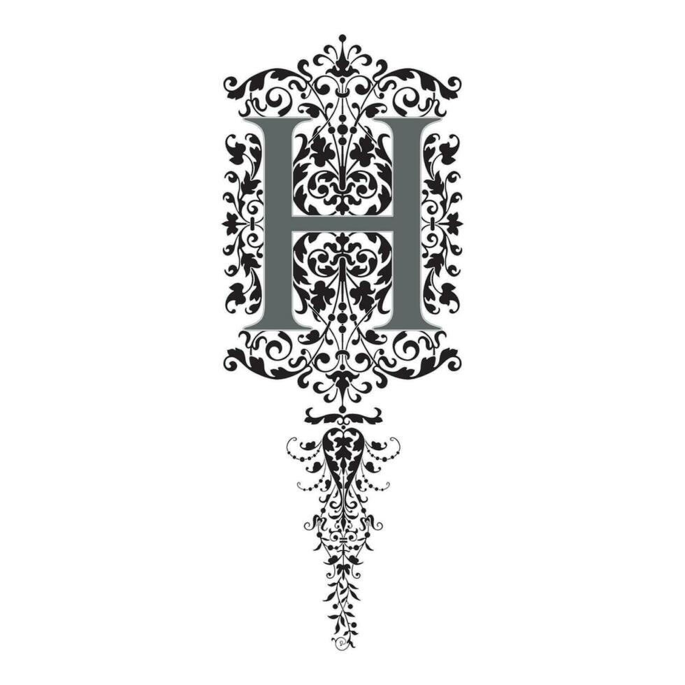 Art Renaissance Initial Caps Font Capital Letter H vector design