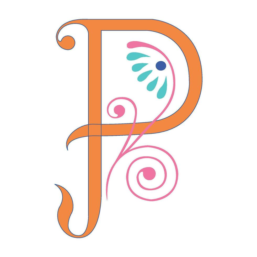 Art Spring Initial Caps Font Capital Letter P vector design illustration