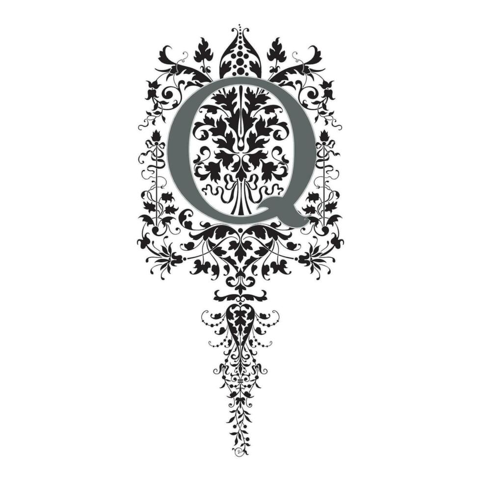 Art Renaissance Initial Caps Font Capital Letter Q vector design