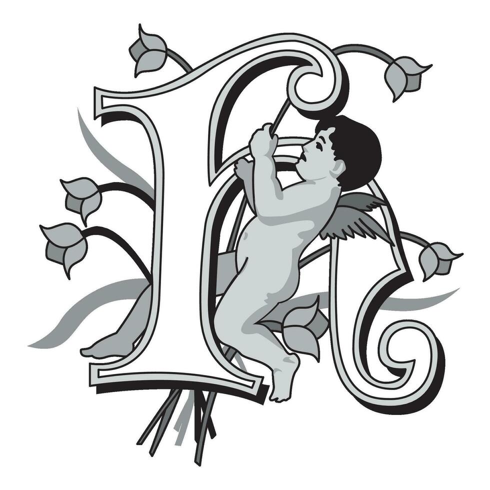 Cherubs Initial Caps Font Capital Letter H vector design