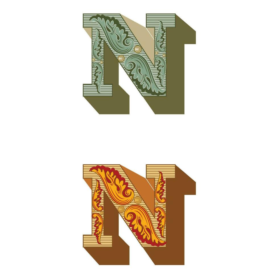 Art Federal Initial Caps Font Capital Letter N vector design