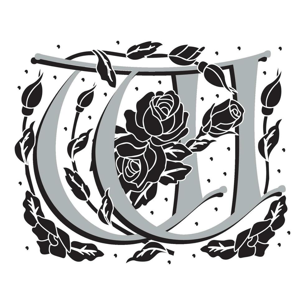 rosette Initial Caps Font Capital Letter W vector design