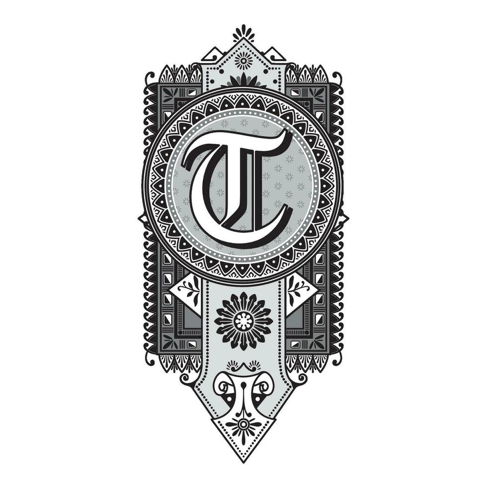 Art Marquesa Initial Caps Font Capital Letter T vector design