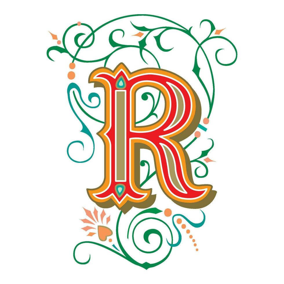 Art Tuscani Initial Caps Font Capital Letter R vector design