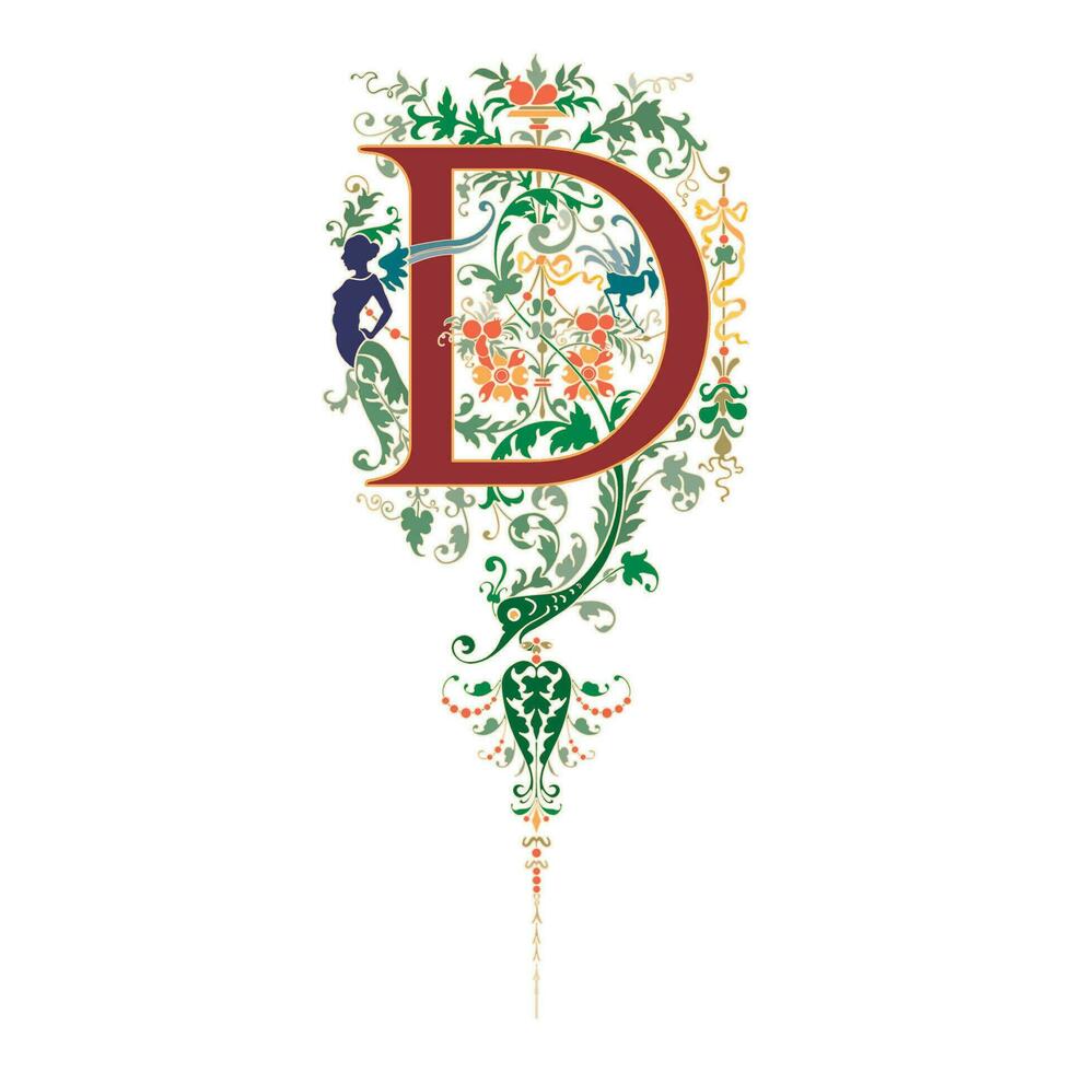 Art Renaissance Initial Caps Font Capital Letter D vector design