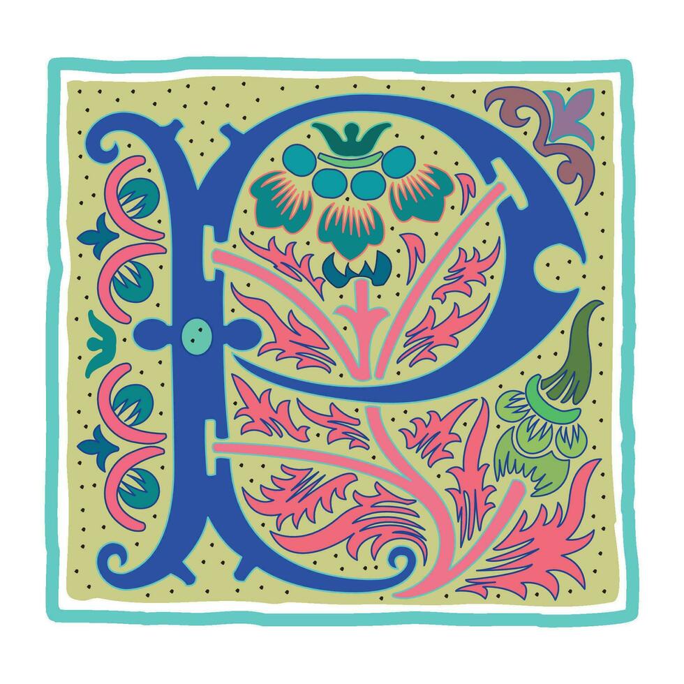 Art Romant Initial Caps Font Capital Letter P vector design 35786184