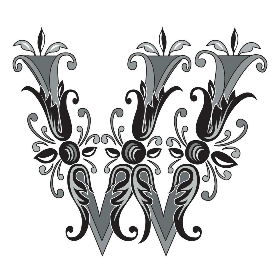 Vincente Initial Caps Font Capital Letter W vector design
