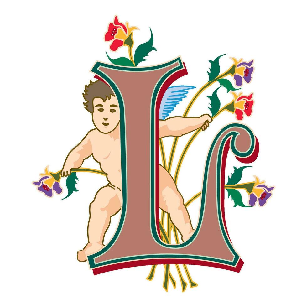 Cherubs Initial Caps Font Capital Letter L vector design