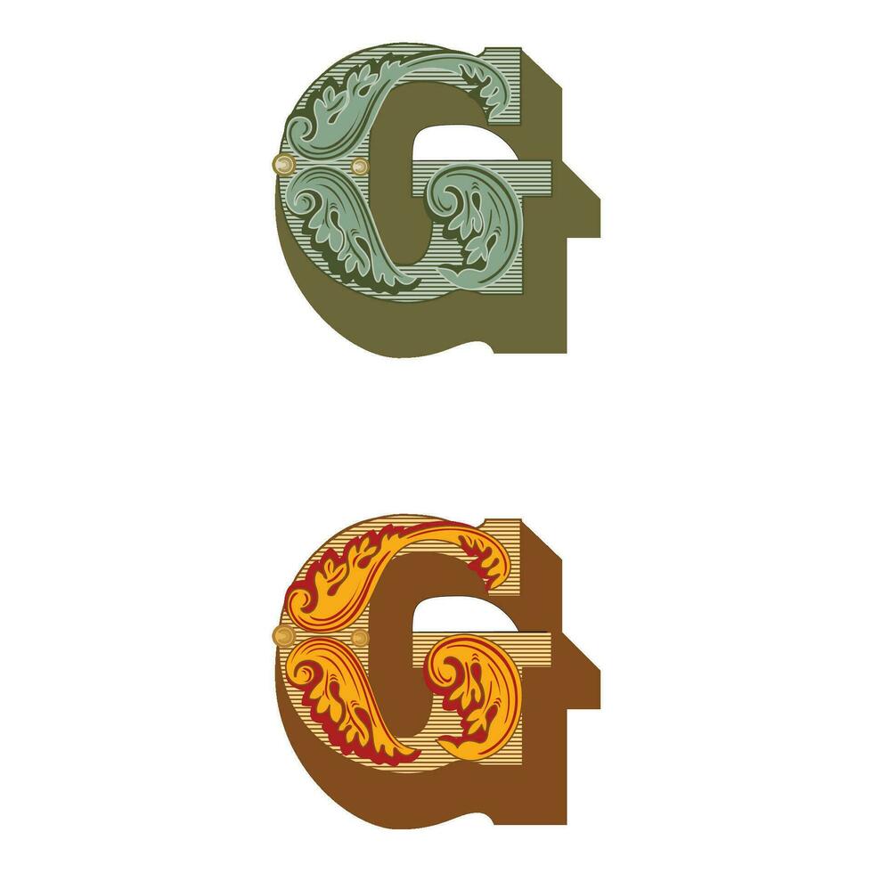 Art Federal Initial Caps Font Capital Letter G vector design